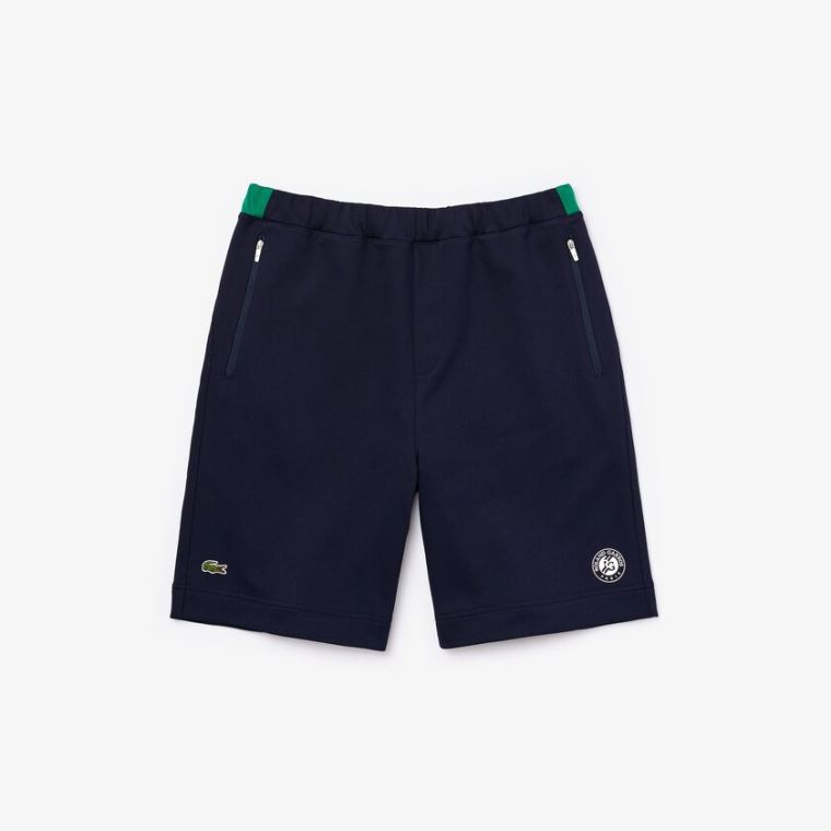 Lacoste SPORT Roland Garros Algodão Fleece Shorts Azul Marinho Azuis Verdes Branco | RSuHNmT4