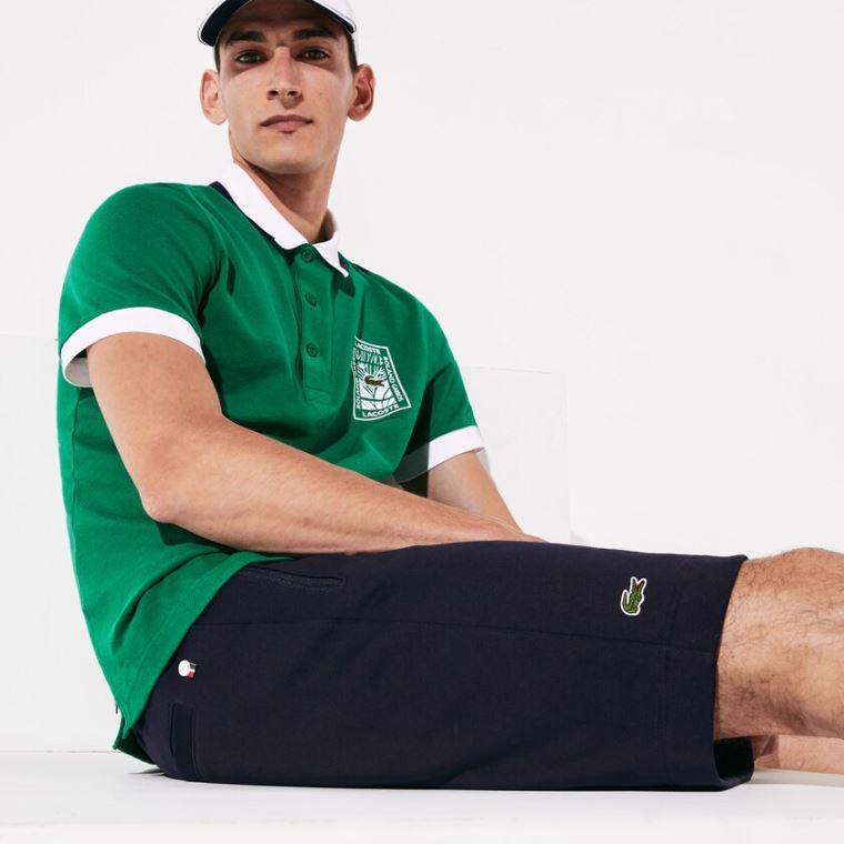 Lacoste SPORT Roland Garros Algodão Fleece Shorts Azul Marinho Azuis Verdes Branco | RSuHNmT4