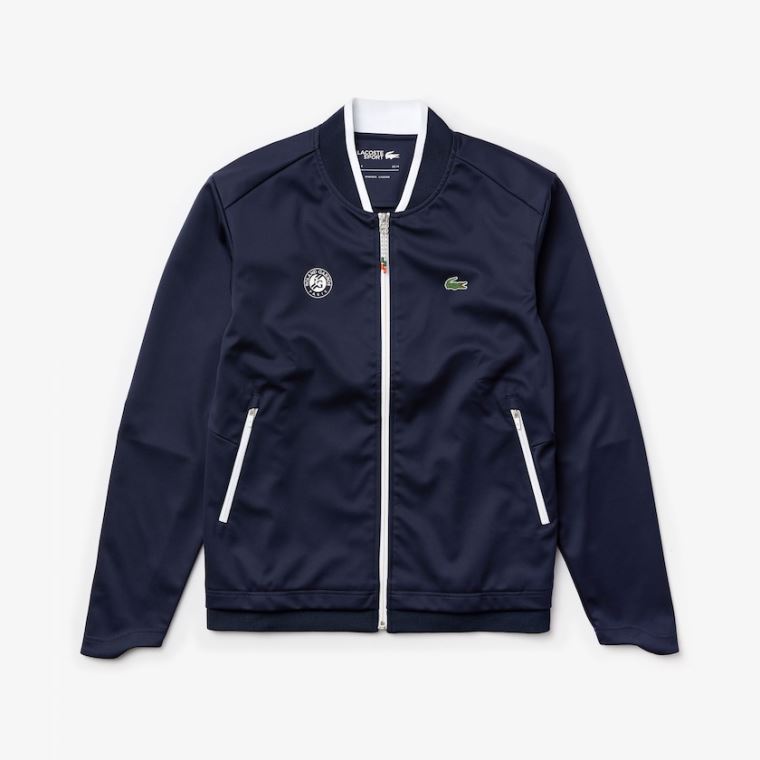 Lacoste SPORT Roland Garros Piqué Zip-Up Jacket Azul Marinho Azuis Branco Vermelhas | a68xkcqi