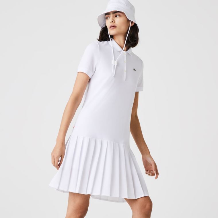 Lacoste SPORT Roland Garros Pleated Polo Vestidos Branco Verdes Azul Marinho Azuis | B5aJqJfc