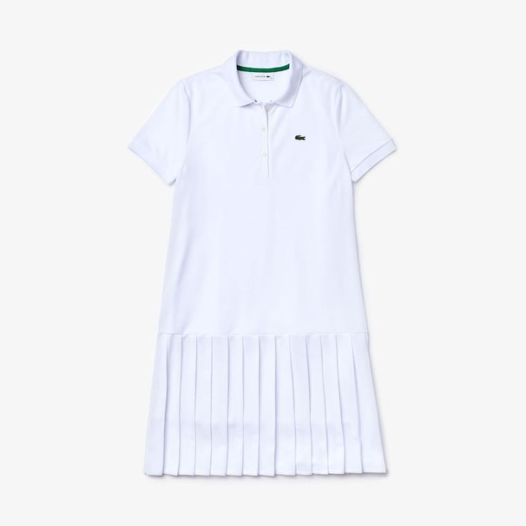 Lacoste SPORT Roland Garros Pleated Polo Vestidos Branco Verdes Azul Marinho Azuis | B5aJqJfc