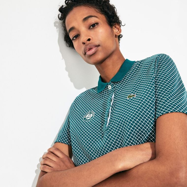 Lacoste SPORT Roland Garros Printed Algodão Polo Shirt Verdes Branco Vermelhas | DYzb93uj