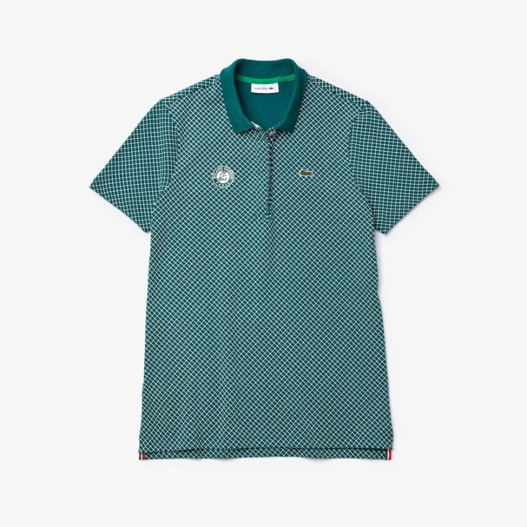 Lacoste SPORT Roland Garros Printed Algodão Polo Shirt Verdes Branco Vermelhas | DYzb93uj