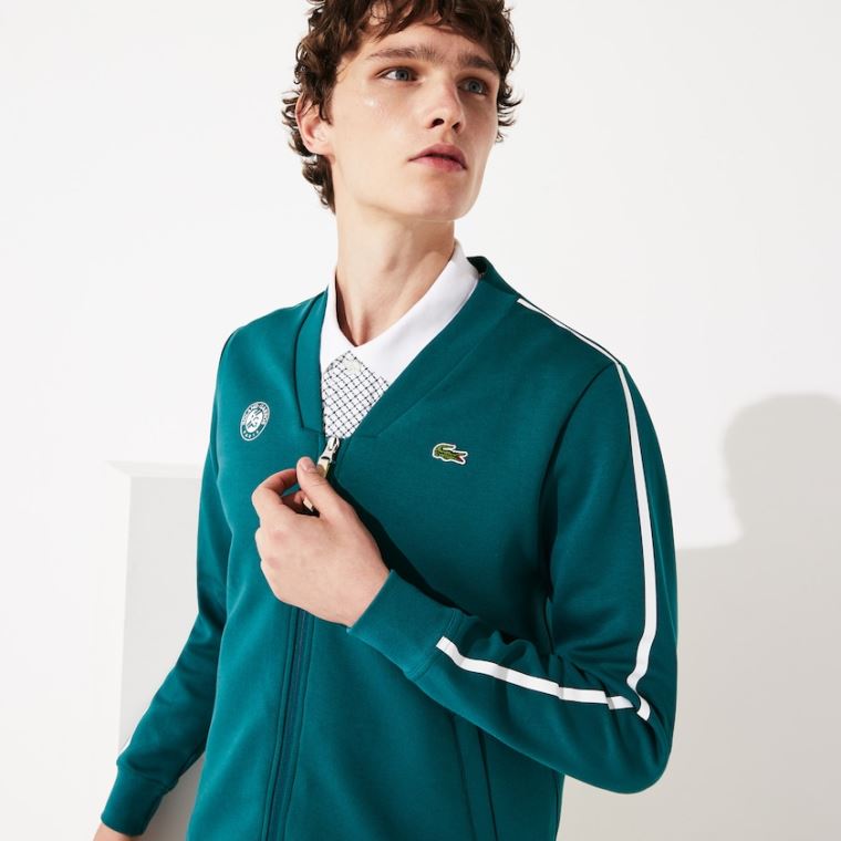 Lacoste SPORT Roland Garros V-Neck Zip Sweatshirt Verdes Branco Vermelhas | JPZ1Rxlr