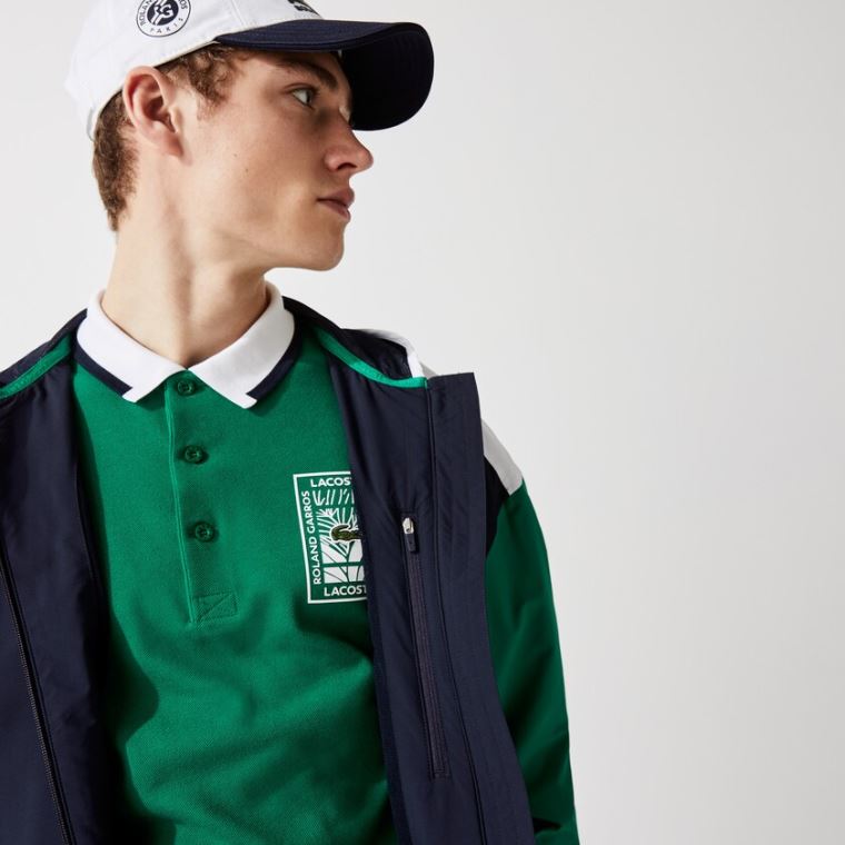 Lacoste SPORT Roland Garros Zip-Up Blusão Azul Marinho Azuis Verdes Branco | V8IncFyw