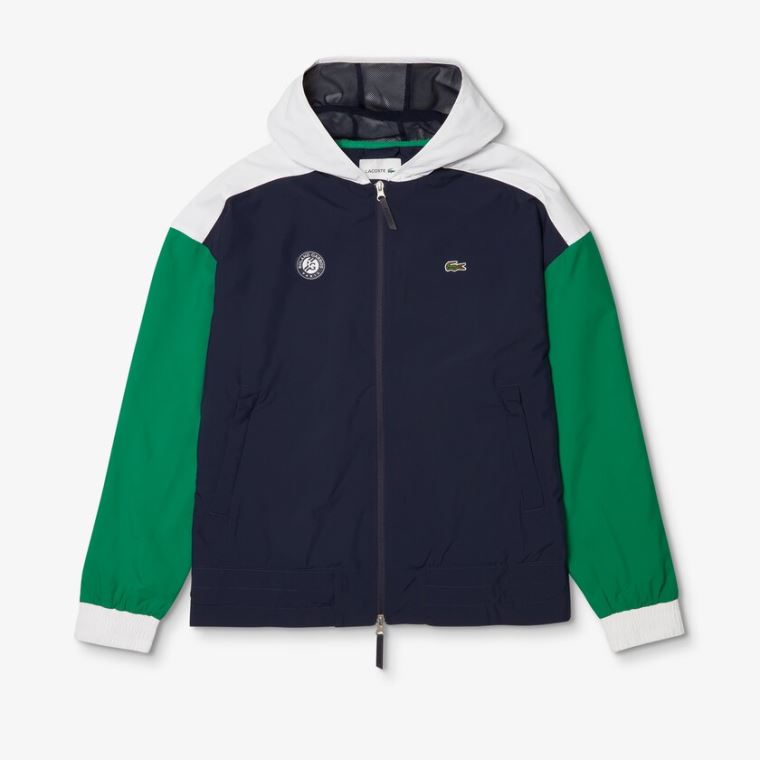 Lacoste SPORT Roland Garros Zip-Up Blusão Azul Marinho Azuis Verdes Branco | V8IncFyw