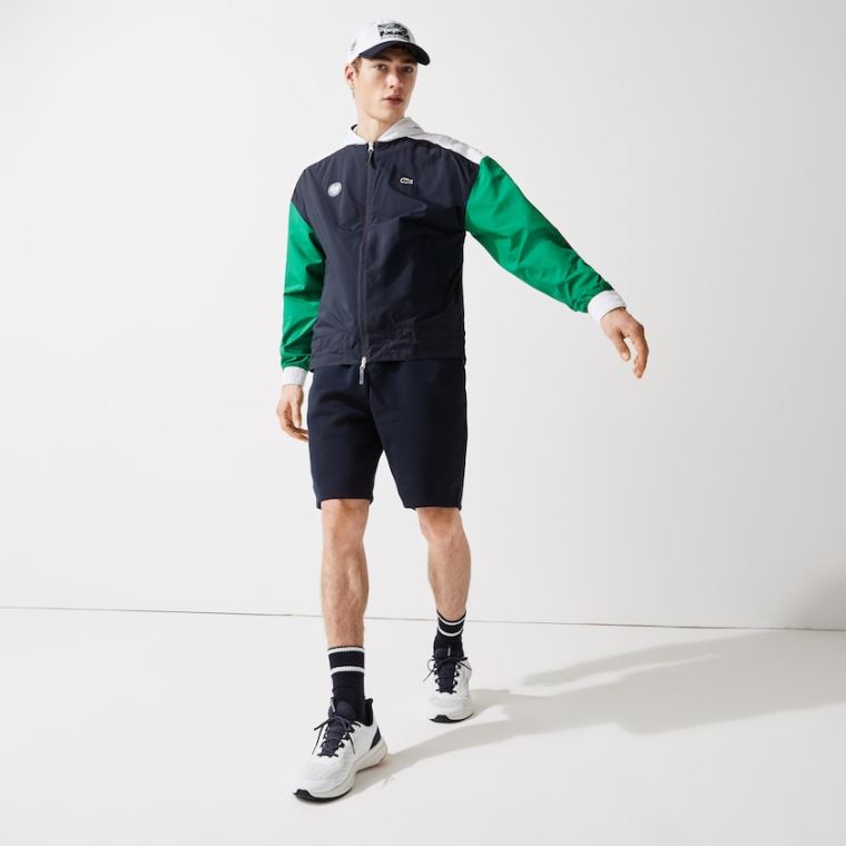 Lacoste SPORT Roland Garros Zip-Up Blusão Azul Marinho Azuis Verdes Branco | V8IncFyw