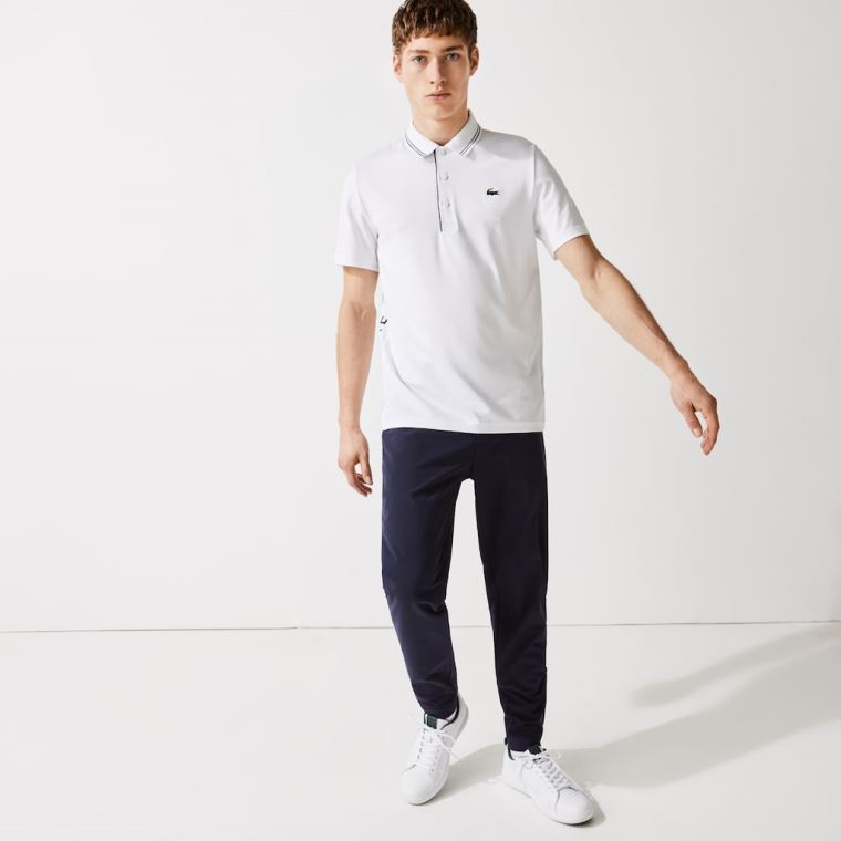 Lacoste SPORT Signature Respirável Golfe Polo Shirt Branco Azul Marinho Azuis | FIBGHHwg