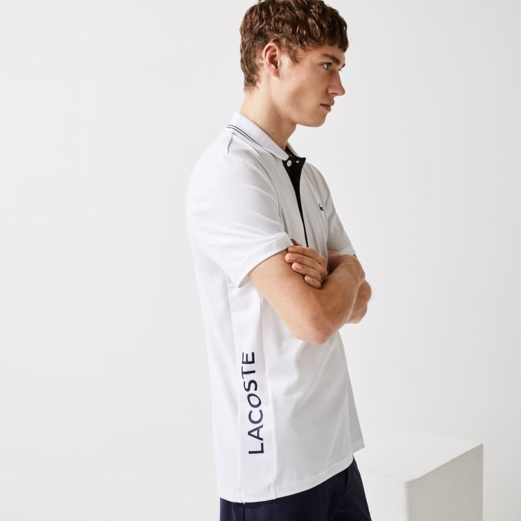 Lacoste SPORT Signature Respirável Golfe Polo Shirt Branco Azul Marinho Azuis | FIBGHHwg