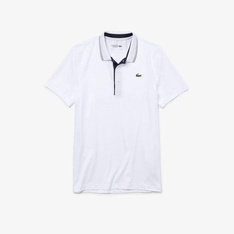 Lacoste SPORT Signature Respirável Golfe Polo Shirt Branco Azul Marinho Azuis | FIBGHHwg