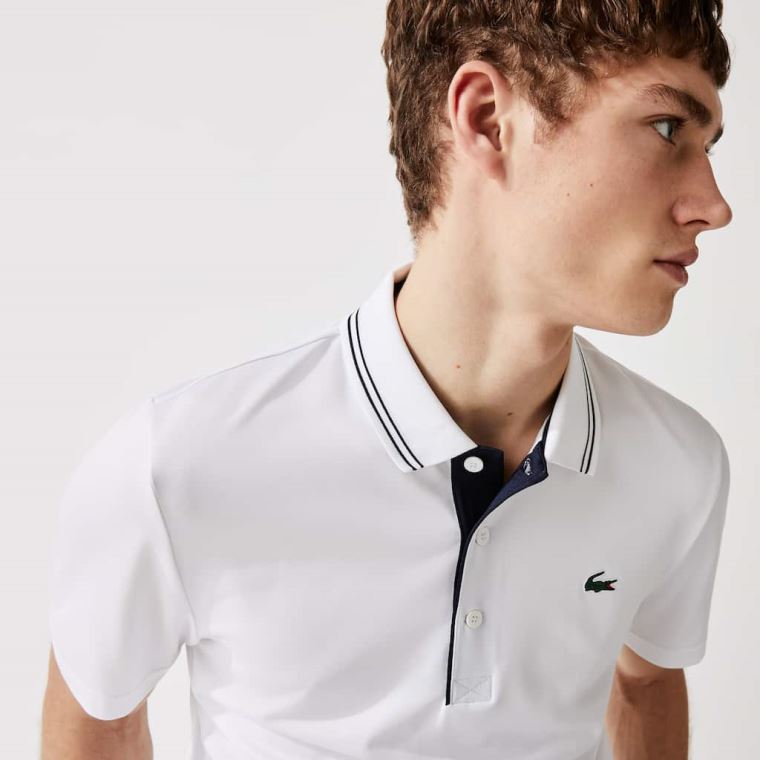 Lacoste SPORT Signature Respirável Golfe Polo Shirt Branco Azul Marinho Azuis | FIBGHHwg