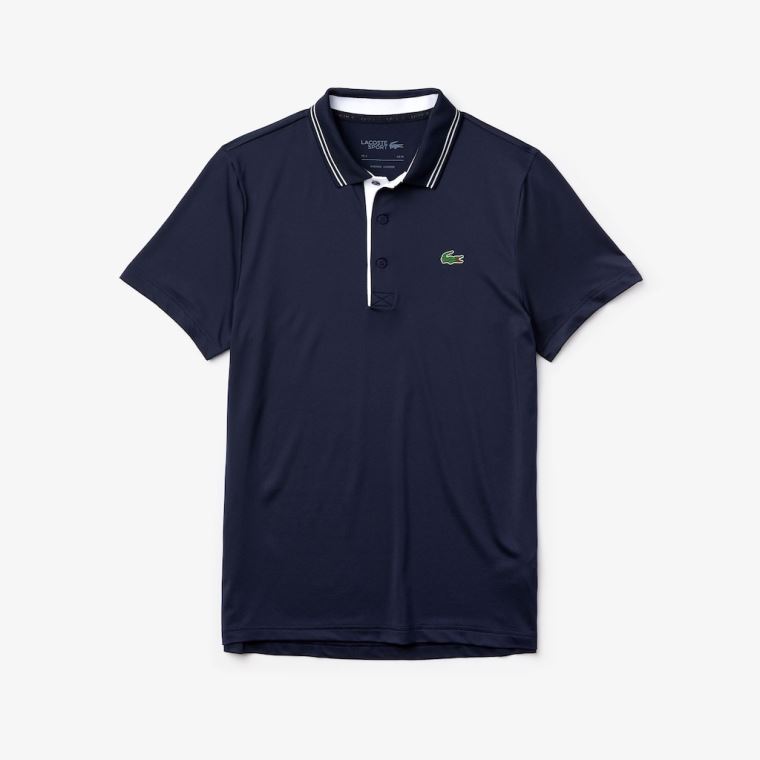 Lacoste SPORT Signature Respirável Golfe Polo Shirt Azul Marinho Azuis Branco | Lulih14L