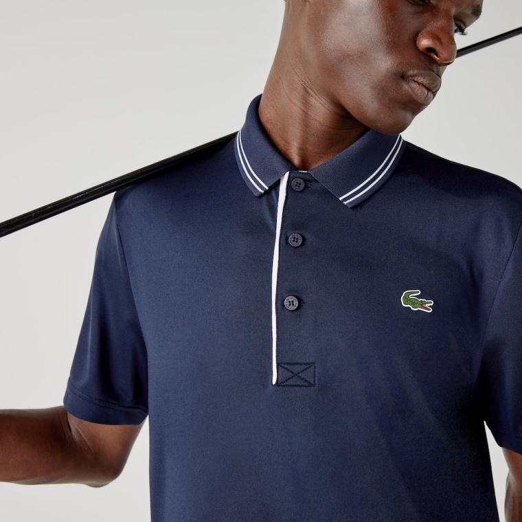 Lacoste SPORT Signature Respirável Golfe Polo Shirt Azul Marinho Azuis Branco | Lulih14L