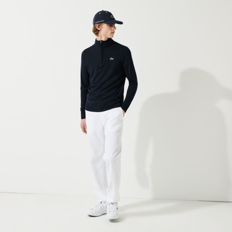 Lacoste SPORT Solid Respirável Knit Zip Collar Golfe Moletom Azul Marinho Azuis | AKJnXFBq