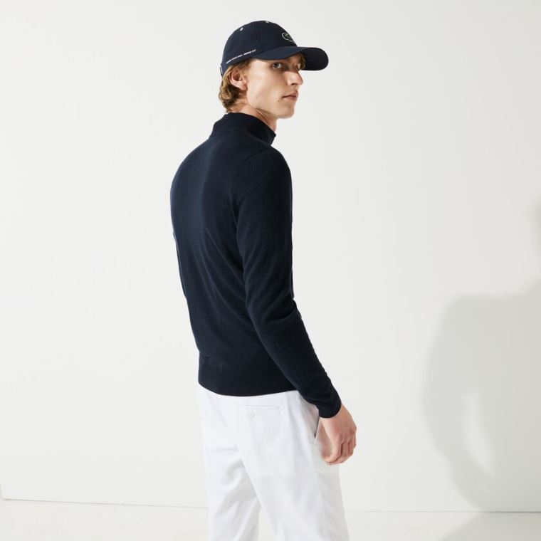 Lacoste SPORT Solid Respirável Knit Zip Collar Golfe Moletom Azul Marinho Azuis | AKJnXFBq