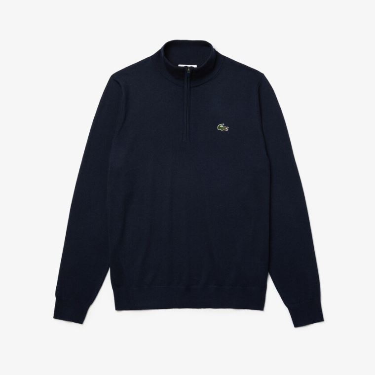 Lacoste SPORT Solid Respirável Knit Zip Collar Golfe Moletom Azul Marinho Azuis | AKJnXFBq