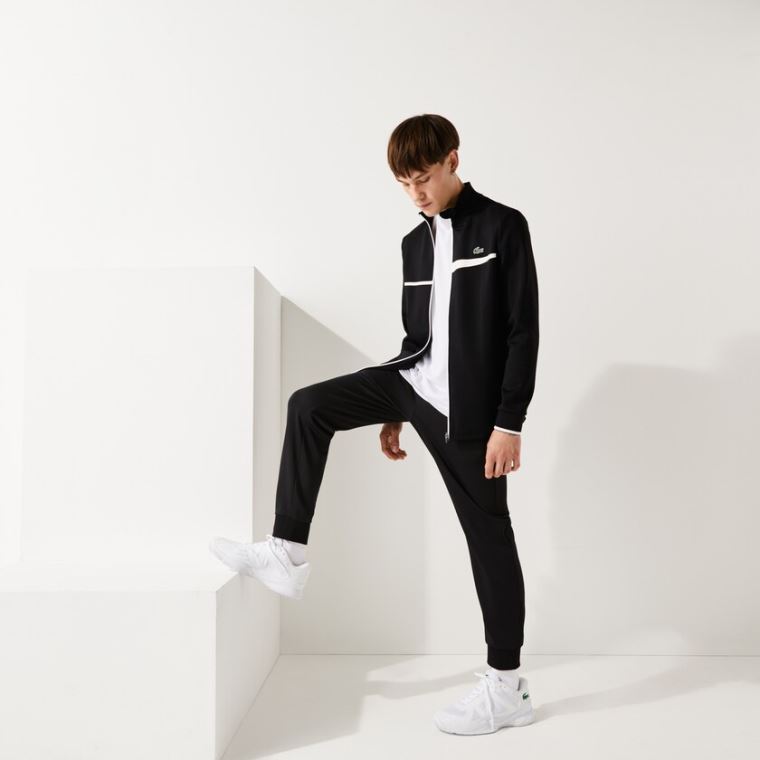 Lacoste SPORT Stand-Up Collar Zip Tenis Sweatshirt Pretas Branco | zMarkcwN