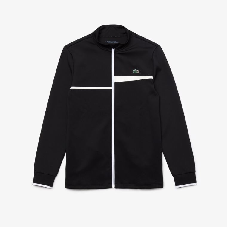 Lacoste SPORT Stand-Up Collar Zip Tenis Sweatshirt Pretas Branco | zMarkcwN