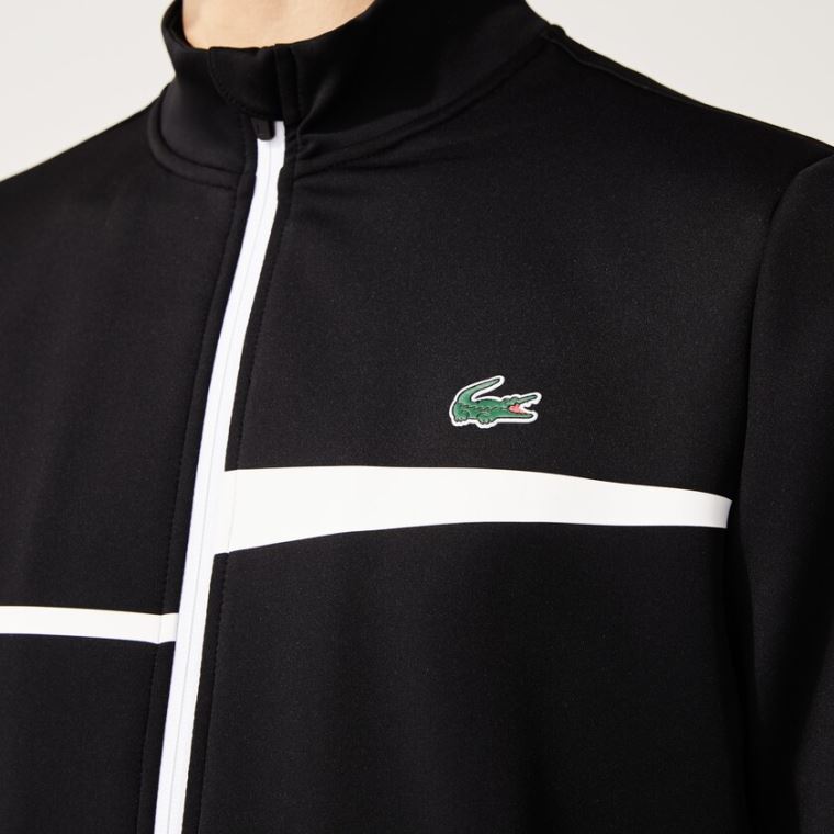 Lacoste SPORT Stand-Up Collar Zip Tenis Sweatshirt Pretas Branco | zMarkcwN