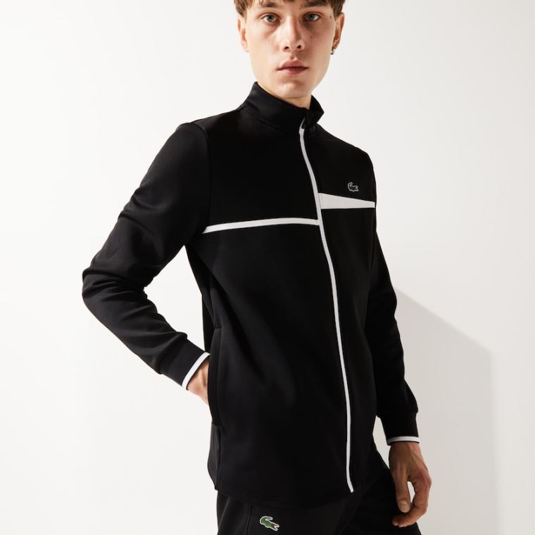 Lacoste SPORT Stand-Up Collar Zip Tenis Sweatshirt Pretas Branco | zMarkcwN