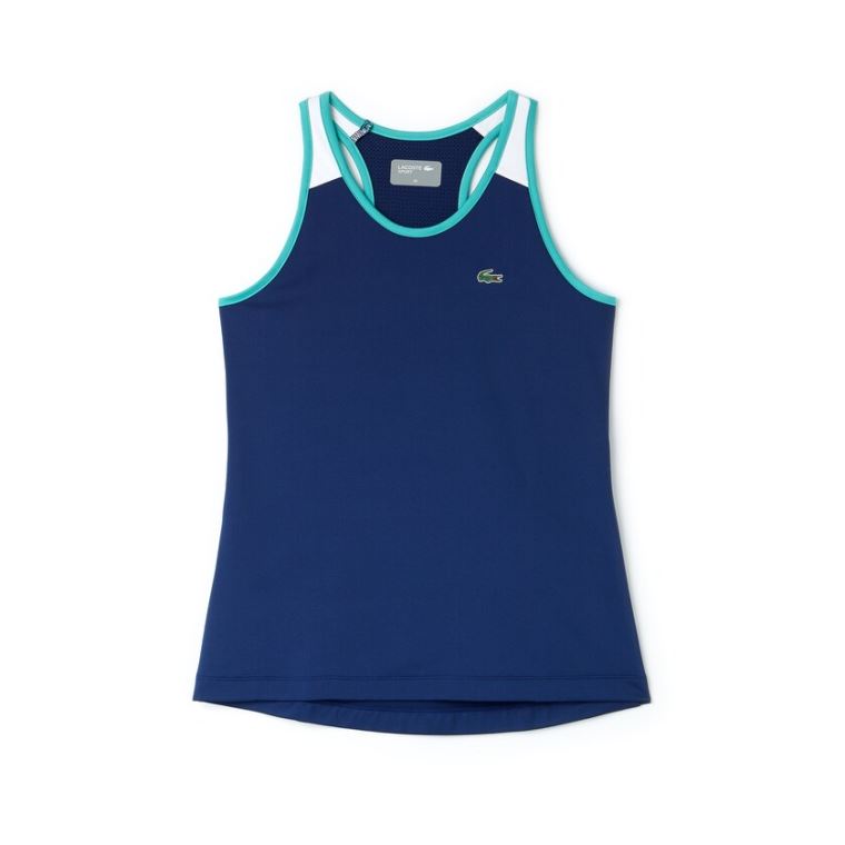 Lacoste SPORT Stretch Jersey Racerback Tenis Tank Top Azul Marinho Azuis Branco Verdes | D6c9RLv1