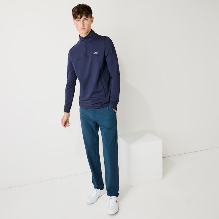 Lacoste SPORT Stretch Zippered Collar Sweatshirt Azul Marinho Azuis | ykw3i8Ts