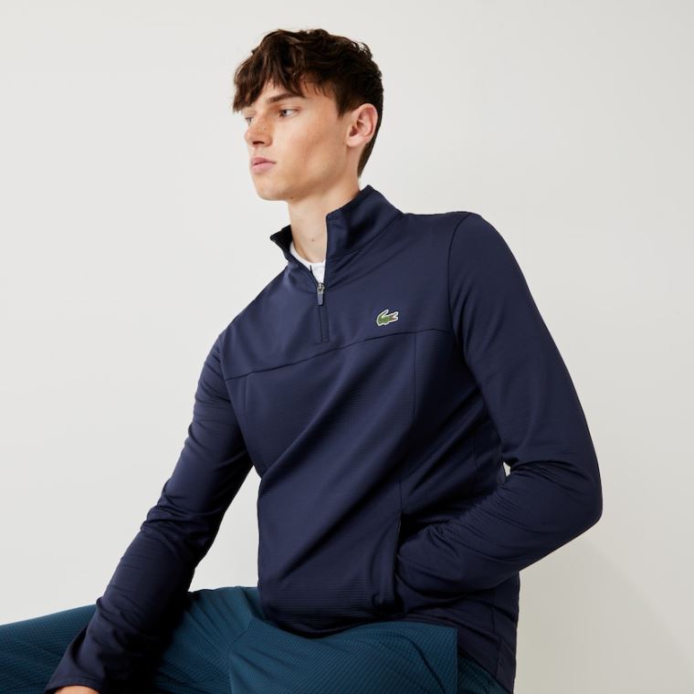 Lacoste SPORT Stretch Zippered Collar Sweatshirt Azul Marinho Azuis | ykw3i8Ts