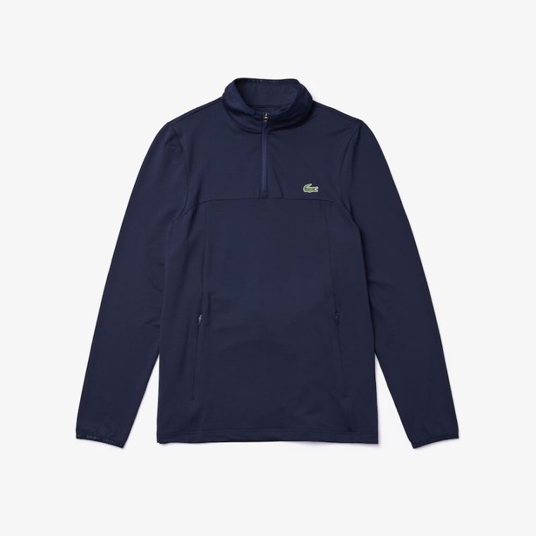 Lacoste SPORT Stretch Zippered Collar Sweatshirt Azul Marinho Azuis | ykw3i8Ts