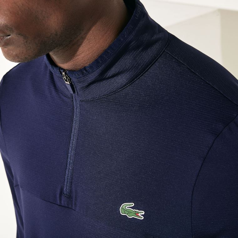 Lacoste SPORT Stretch Zippered Collar Sweatshirt Azul Marinho Azuis | ykw3i8Ts