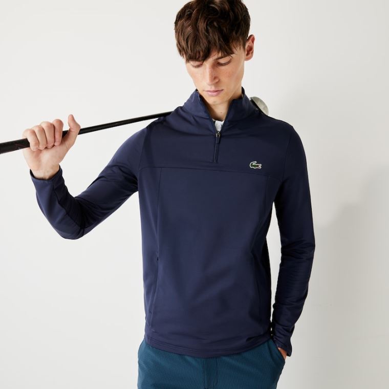 Lacoste SPORT Stretch Zippered Collar Sweatshirt Azul Marinho Azuis | ykw3i8Ts