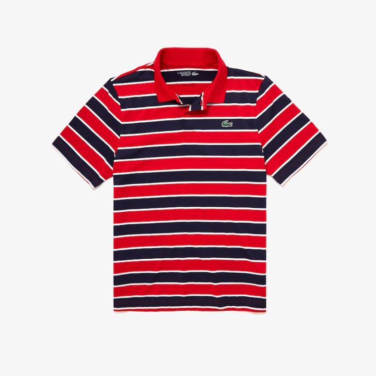 Lacoste SPORT Striped Respirável Golfe Polo Shirt Vermelhas Azul Marinho Azuis Branco | LRRtmRH5