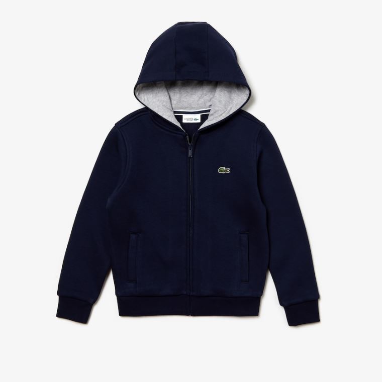 Lacoste SPORT Tenis Zippered Fleece Sweatshirt Azul Marinho Azuis Cinzentas | CDdVW5dO