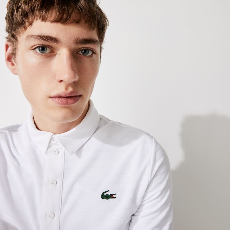 Lacoste SPORT Textured Respirável Golfe Polo Shirt Branco | 15aN9roO