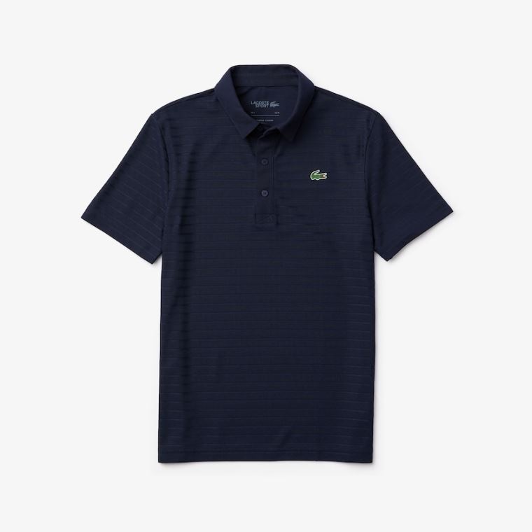 Lacoste SPORT Textured Respirável Golfe Polo Shirt Azul Marinho Azuis | mZQRDrKX