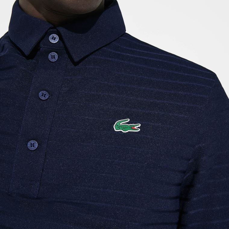 Lacoste SPORT Textured Respirável Golfe Polo Shirt Azul Marinho Azuis | mZQRDrKX