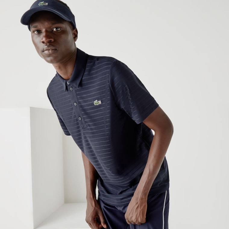 Lacoste SPORT Textured Respirável Golfe Polo Shirt Azul Marinho Azuis | mZQRDrKX