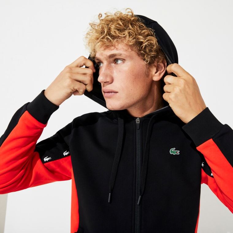 Lacoste SPORT Two-Tone Fleece Hoody Sweatshirt Pretas Vermelhas Cinzentas | cZpECbNh