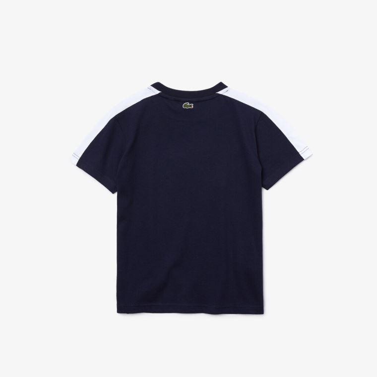 Lacoste SPORT Two-Tone T-shirt Azul Marinho Azuis Branco | 2bAedjaj