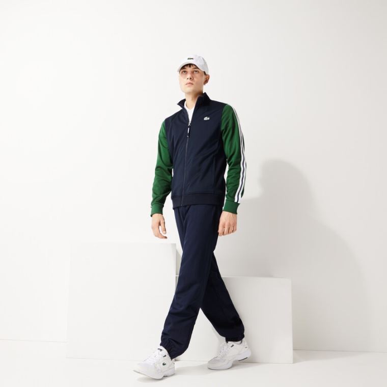 Lacoste SPORT Two-Tone Technical Piqué Zip Sweatshirt Azul Marinho Azuis Verdes | DIjjyU8z