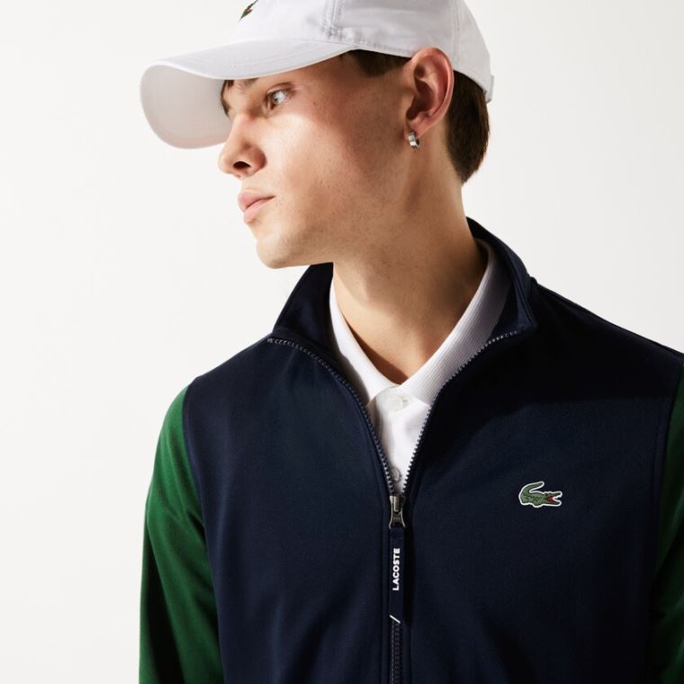 Lacoste SPORT Two-Tone Technical Piqué Zip Sweatshirt Azul Marinho Azuis Verdes | DIjjyU8z