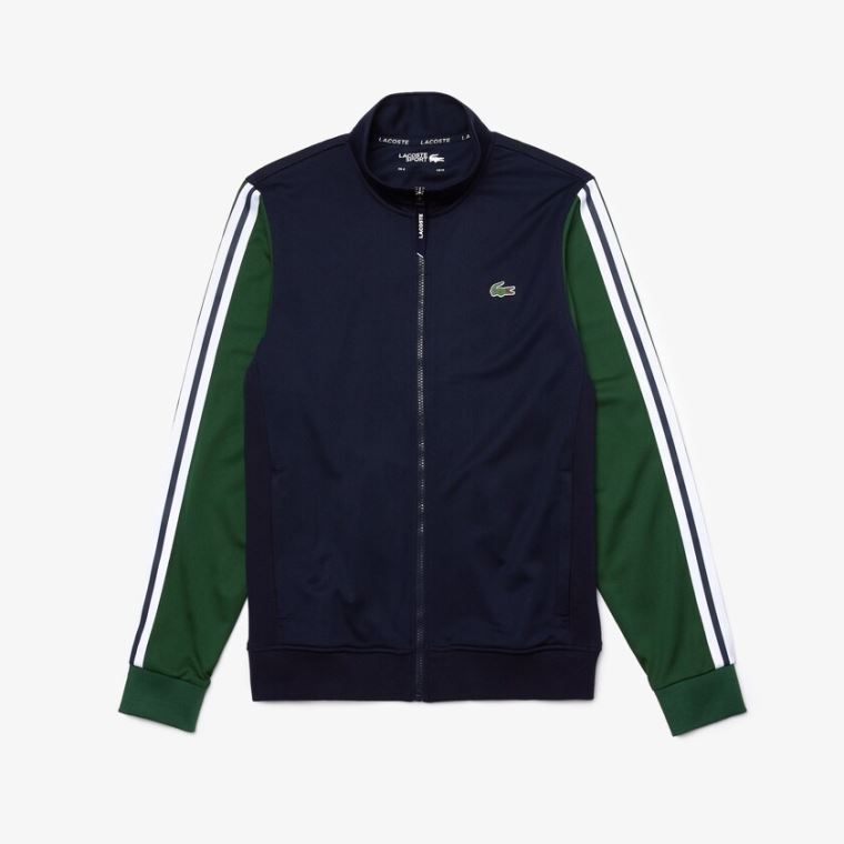 Lacoste SPORT Two-Tone Technical Piqué Zip Sweatshirt Azul Marinho Azuis Verdes | DIjjyU8z