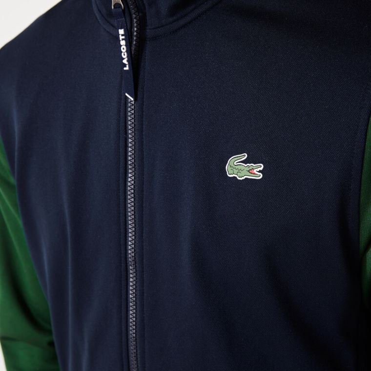 Lacoste SPORT Two-Tone Technical Piqué Zip Sweatshirt Azul Marinho Azuis Verdes | DIjjyU8z