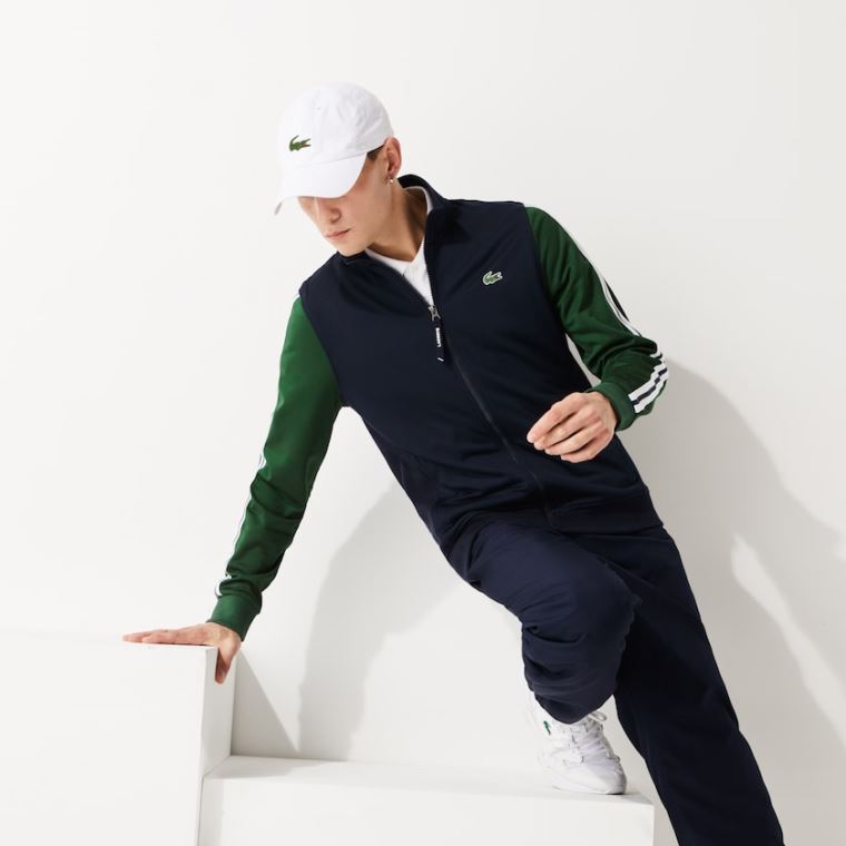 Lacoste SPORT Two-Tone Technical Piqué Zip Sweatshirt Azul Marinho Azuis Verdes | DIjjyU8z