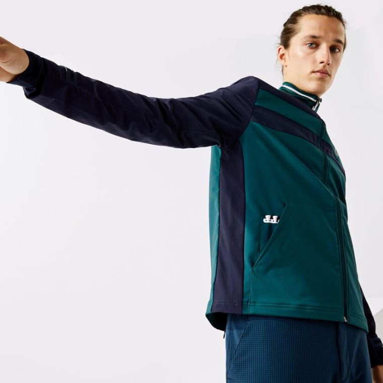 Lacoste SPORT Two-Tone Zippered Golfe Sweatshirt Verdes Azul Marinho Azuis Branco | rPXnlqu0