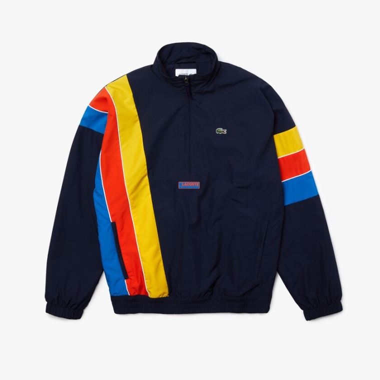 Lacoste SPORT Zip Neck Leves Agua-Resistant Jacket Azul Marinho Azuis Azuis Vermelhas Amarelas | 9PuadXwR