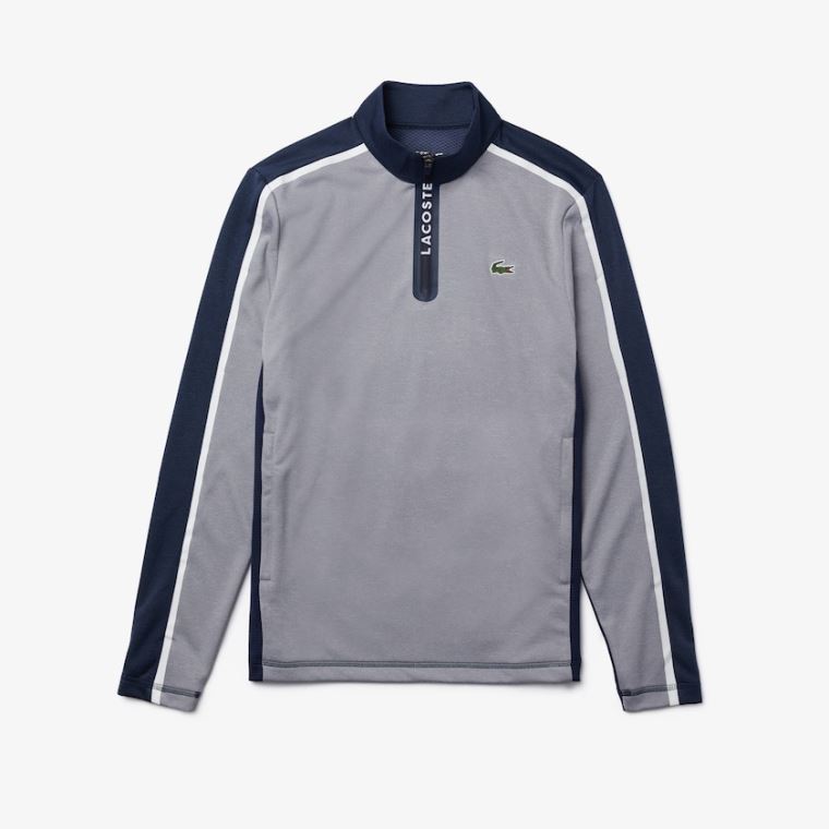 Lacoste SPORT Zip Stand-Up Collar Stretch Golfe Sweatshirt Cinzentas Azul Marinho Azuis Branco | mLTDVGn1