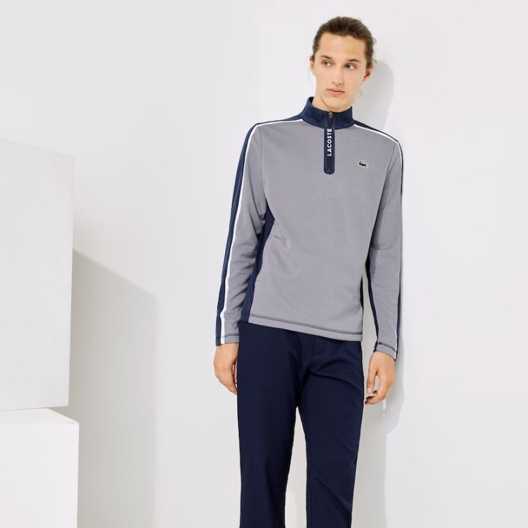 Lacoste SPORT Zip Stand-Up Collar Stretch Golfe Sweatshirt Cinzentas Azul Marinho Azuis Branco | mLTDVGn1