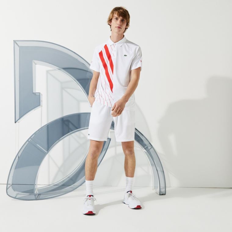 Lacoste SPORT x Novak Djokovic Print Stretch Jersey Polo Shirt Branco Vermelhas | tfyWc8Jp