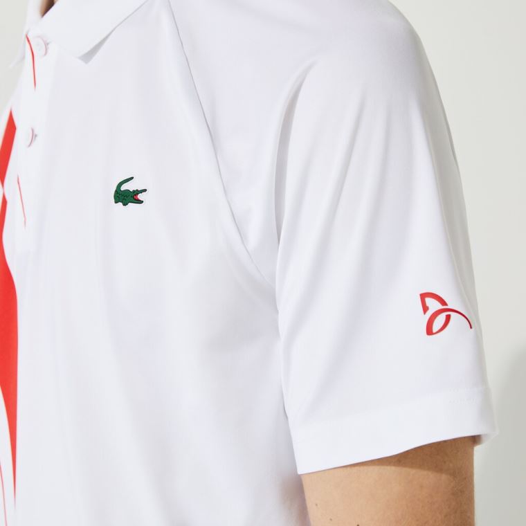 Lacoste SPORT x Novak Djokovic Print Stretch Jersey Polo Shirt Branco Vermelhas | tfyWc8Jp