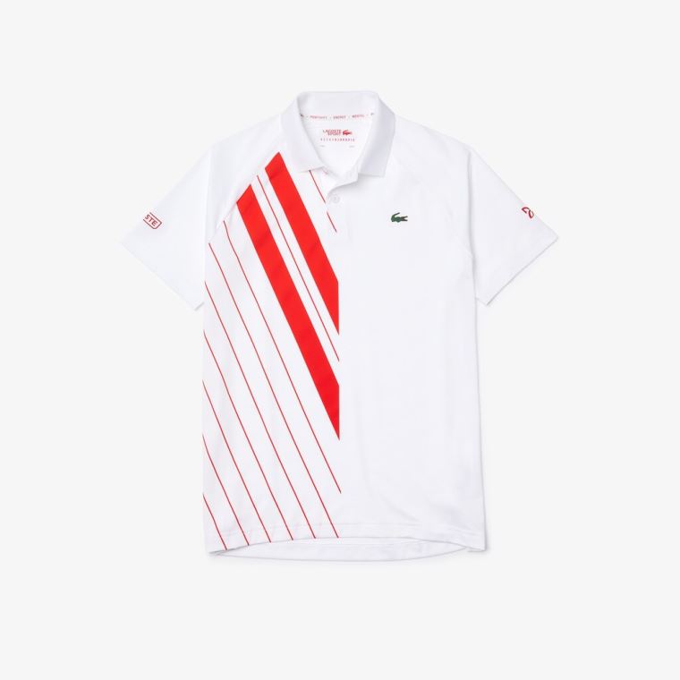 Lacoste SPORT x Novak Djokovic Print Stretch Jersey Polo Shirt Branco Vermelhas | tfyWc8Jp